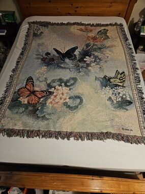 Lena Liu Butterfly Harmony & Flowers Tapestry Afghan Throw Blanket